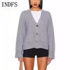 INDFS Женская мода Повседневный Осень Зима Однотонный Принт Длинный Рукав V-образный Вырез Свитера