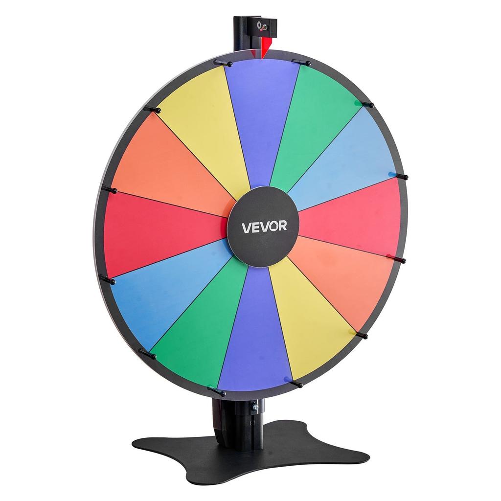 610 mm Spinning Prize Wheel, 12 Slots Spinning Wheel with Stand, Adjustable Height Win Fortune Roulette with a Dry Erase and 2 Markers, 6 Colors, Easy