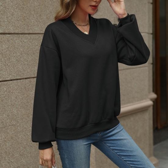 Women's V Neck Oversized Sweatshirts Fleece Long Sleeve Pullover Top