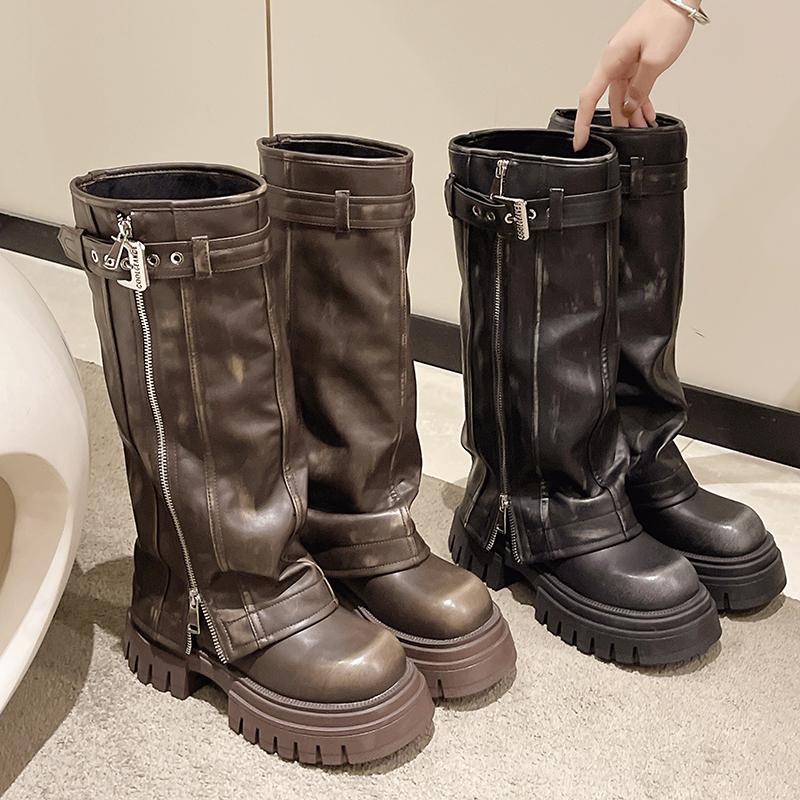 High-quality Women's Boots Side Zipper Belt Buckle Fashion Women's Boots In Winter 2024 with Thick-soled High Boots Ladies.