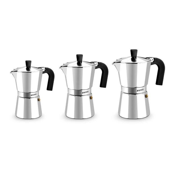 Cafetière Italienne - MONIX - 3935009 - 12 Tasses - Aluminium Inox - Couleur Inox