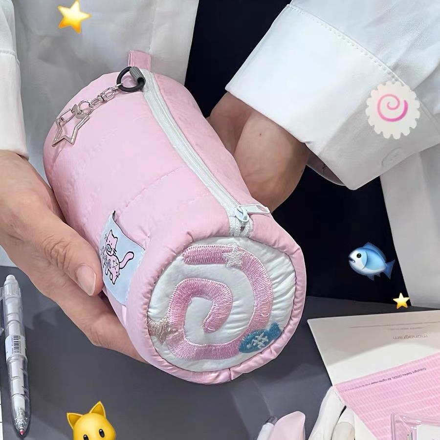 Pink Towel Roll Pencil Case Kawaii Soft Pen Storage Bag Cosmetic Pouch Cartoon Large Capacity Student Stationery School Supplies