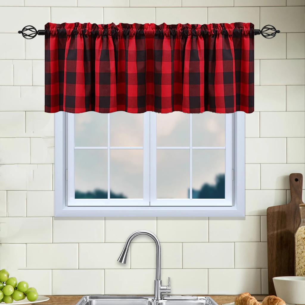 Клетчатые оконные балдахины в клетку Buffalo, красный и черный дизайн фермерского дома, декор для окон, карниз для штор, карманные балдахины для кухни