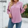 Women's Fashion Casual Spring Fall Solid Color Print Long Sleeve V-Neck Blouses & Shirts