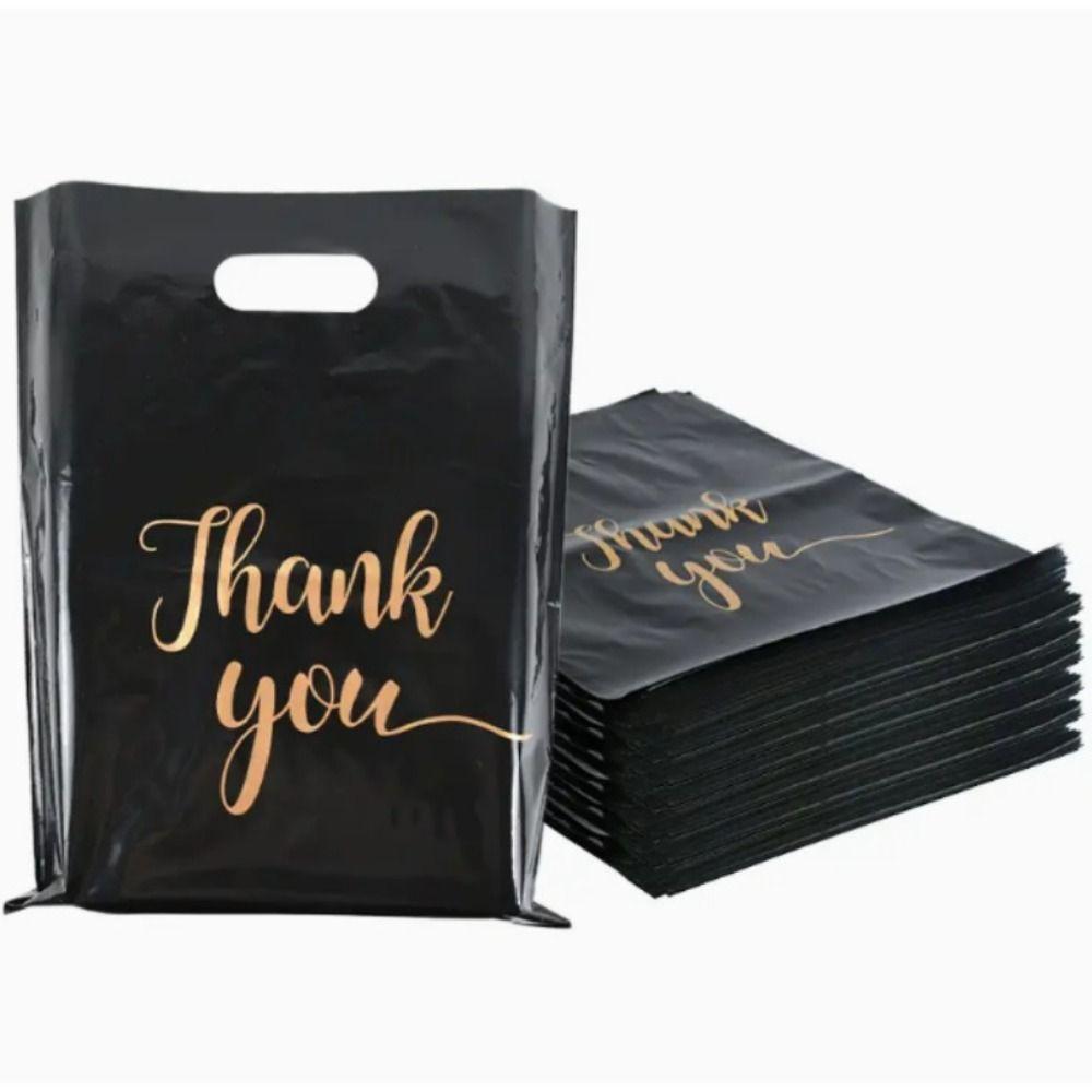 100 Pcs Waterproof Thank You Packaging Bag with Handle Shopping Bag Plastic Thank You Bags Cookie