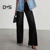 Women's Stretch Denim Pants High Waist Wide Leg Jeans Casual Straight Leg Frayed Hem Jean Trousers with Pockets