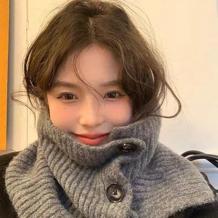Twist Button Warm Winter Scarf for Women All Match Casual Neck Scarf for Cycling Cold Protection Neck Protection Warm Knitted Scarf Korea