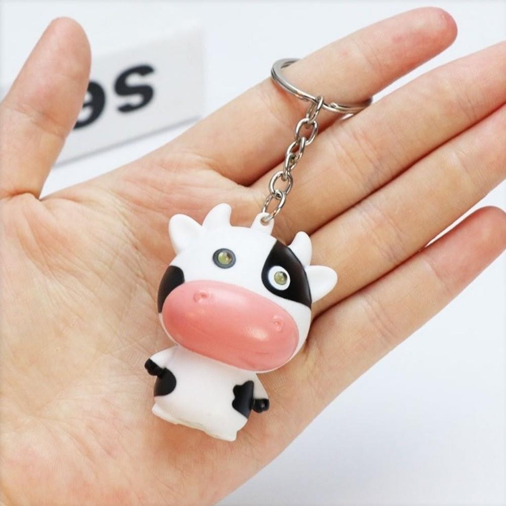 Cartoon Light Up Cow Key Ring Mini Press Fidget Cow Toy Creative LED Eyes Cow Pendant Adults