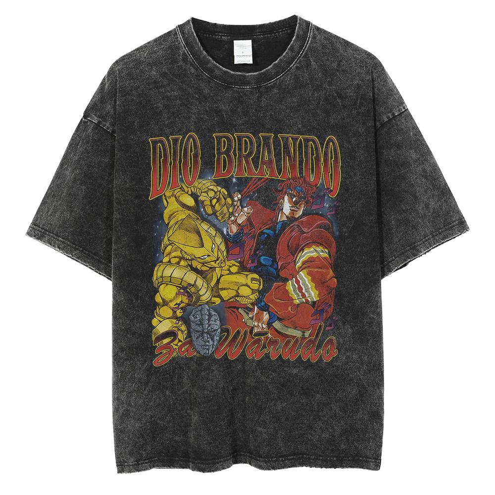JoJo's Bizarre Adventure Аниме Одежда Дио Графическая Стиранная Футболка Мужская Винтажные Хлопковые Футболки Родитель-Ребенок Повседневная Футболка