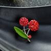 Brooch Vintage Alloy Green Leaf Cherry Design Fine Workmanship Non-fading Anti-rust Stylish Eye-catching Brooch for Parties