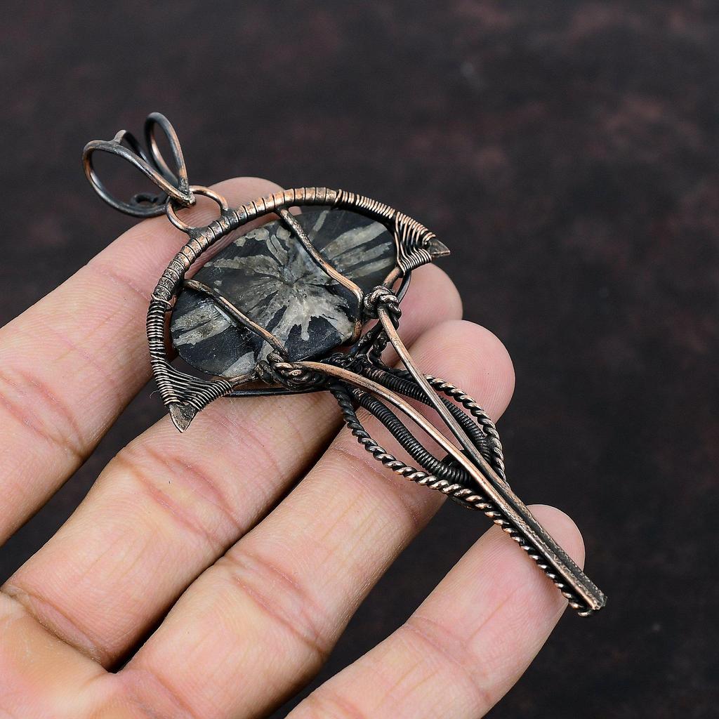 Chrysanthemum Pendant Copper Wire Wrapped Pendant Handmade Pendant Gemstone Copper Jewelry Unique Pendant Chrysanthemum Jewelry Gift For Her