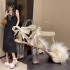 Open-toed High-heeled Fluffy Shoes Women's Autumn New Commuter Niche Pearl Fashion Crystal and Sandals