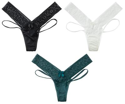 Kurop Set Бесшовные Полые Сексуальные Кружевные Трусики-стринги с низкой посадкой из 3 предметов, Женские трусики, Нижнее белье, Подтягивающие ягодицы (Размер L)