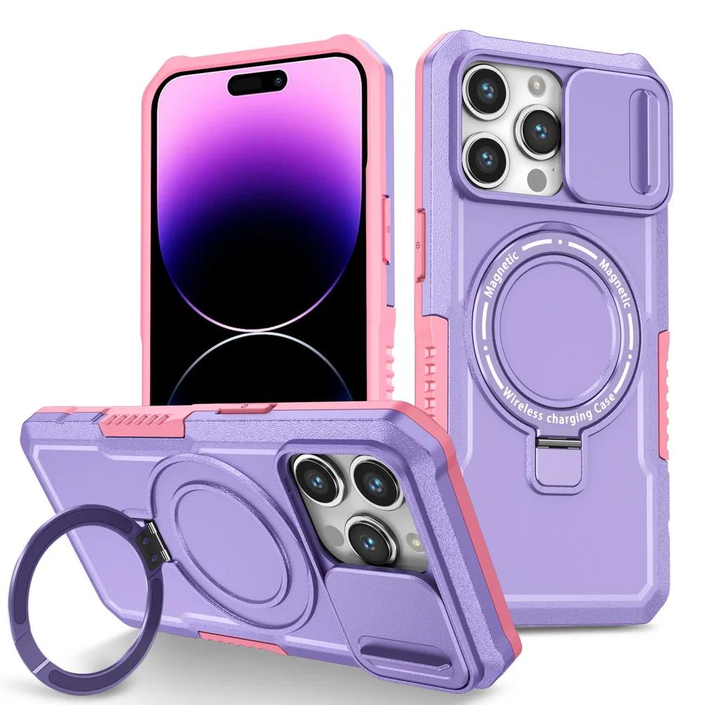 Чехол Magsafe с магнитной адсорбцией для iPhone 15 Pro Max iPhone14 Plus 13 Pro 12 11 Pro, металлический держатель, выдвижная защитная крышка для камеры
