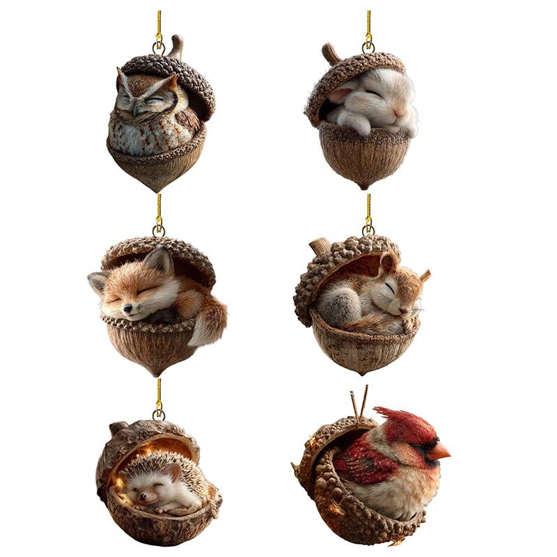 Лесные животные Желуди Украшения 2D Плоские Уютные Лесные Рождественские Украшения, 2026 Новое Украшение Животное Шишка