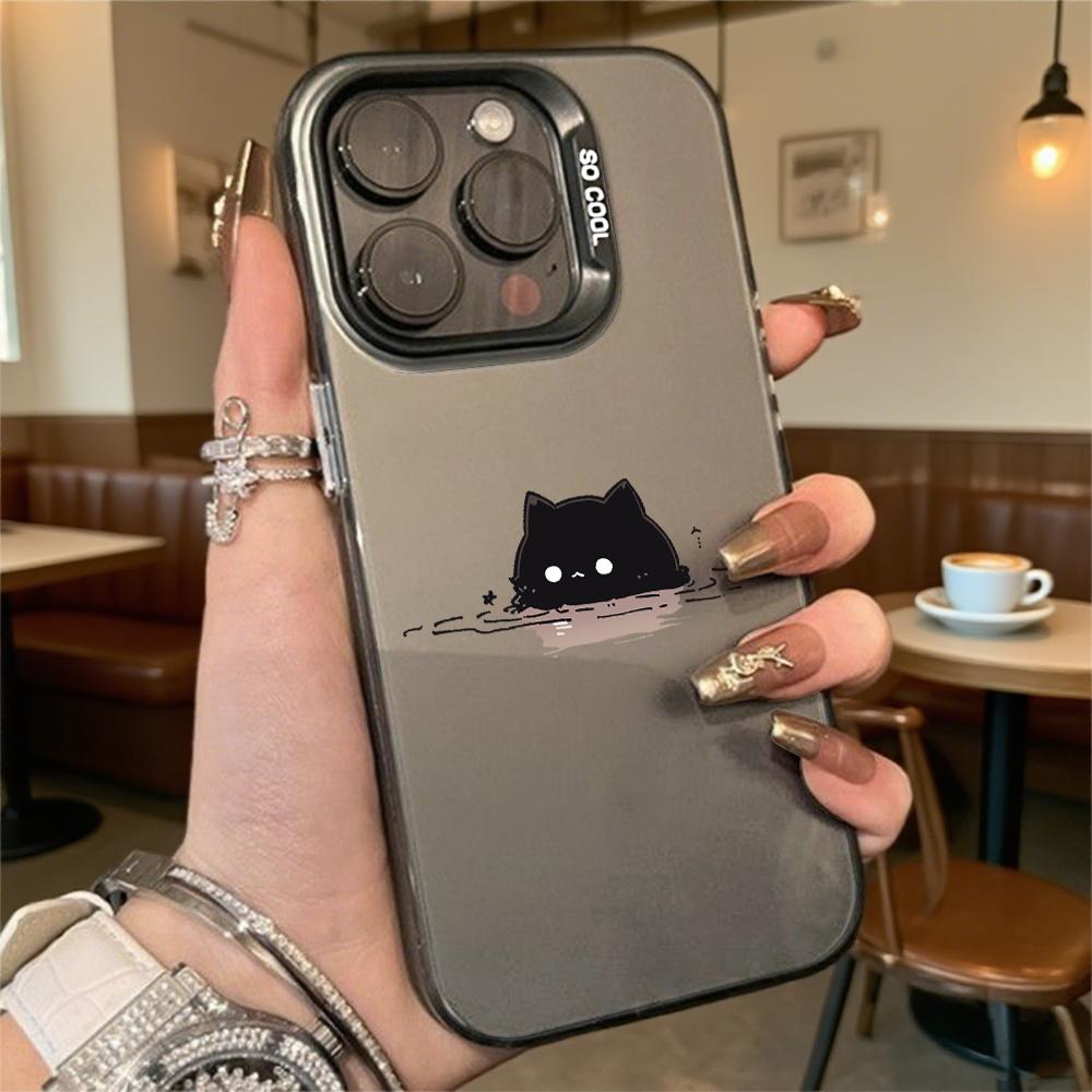 Милый Черный Кот в Воде Жесткий Чехол для Телефона для Iphone 16 15 14 13 12 11 Pro Max Mini Ударопрочный Защитный Чехол от Царапин