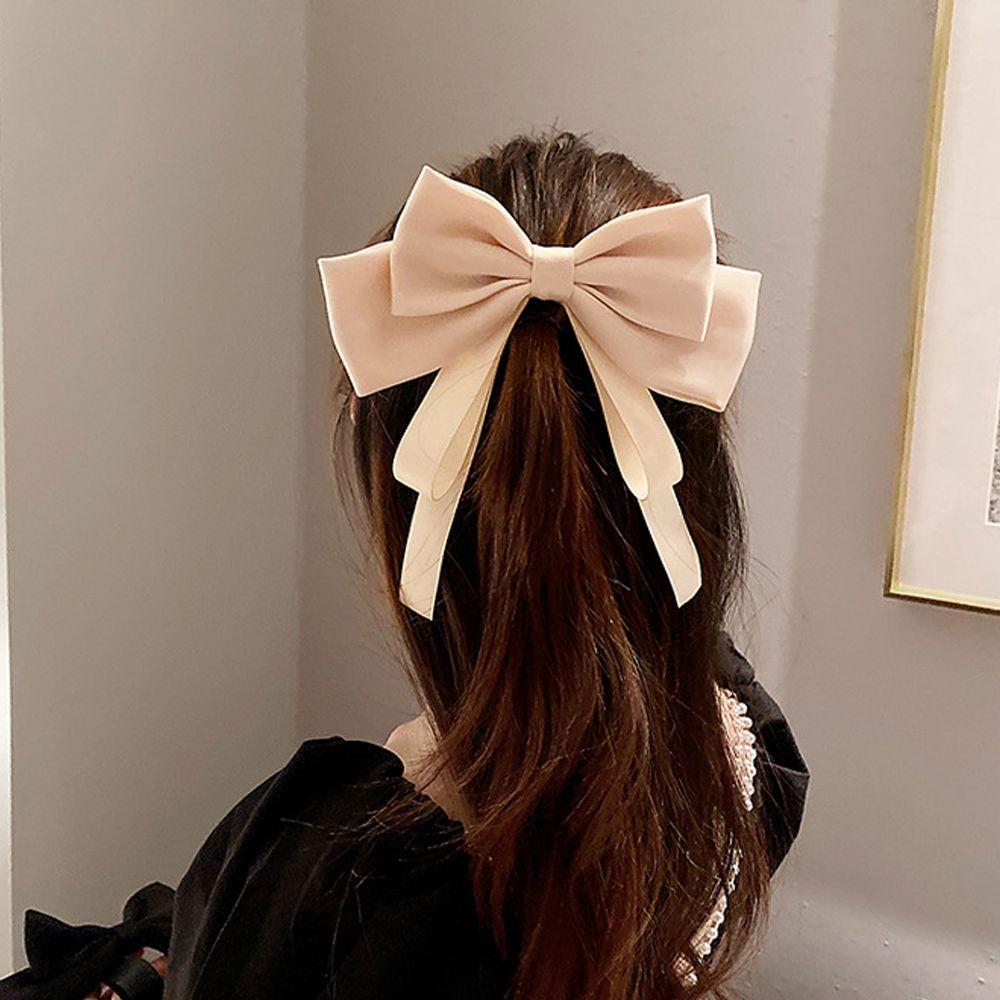 Vintage Bow Big Hair Hook Satin Women Hair Clips Hairpins Ponytail Holder Buckle Korean Barrettes