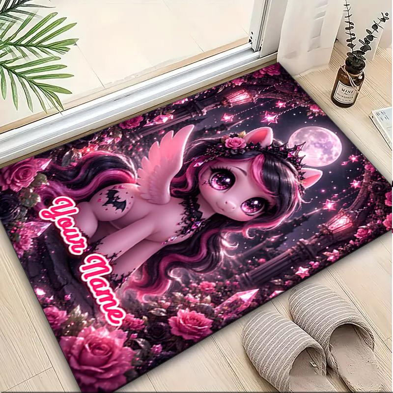 1PC Custom Name Fantasy Unicorn Moon Night Theme Floor Mat Ideal for Living Room, Game Rooms, Office, Bedroom,Floor Mat Playful Design