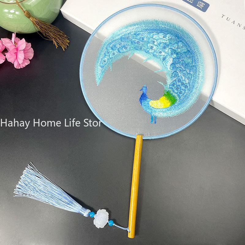 Модный китайский стиль веер с деревянной ручкой вышитый цветок девушка подарок портативный домашний декор ручные веера ремесла танцевальный веер