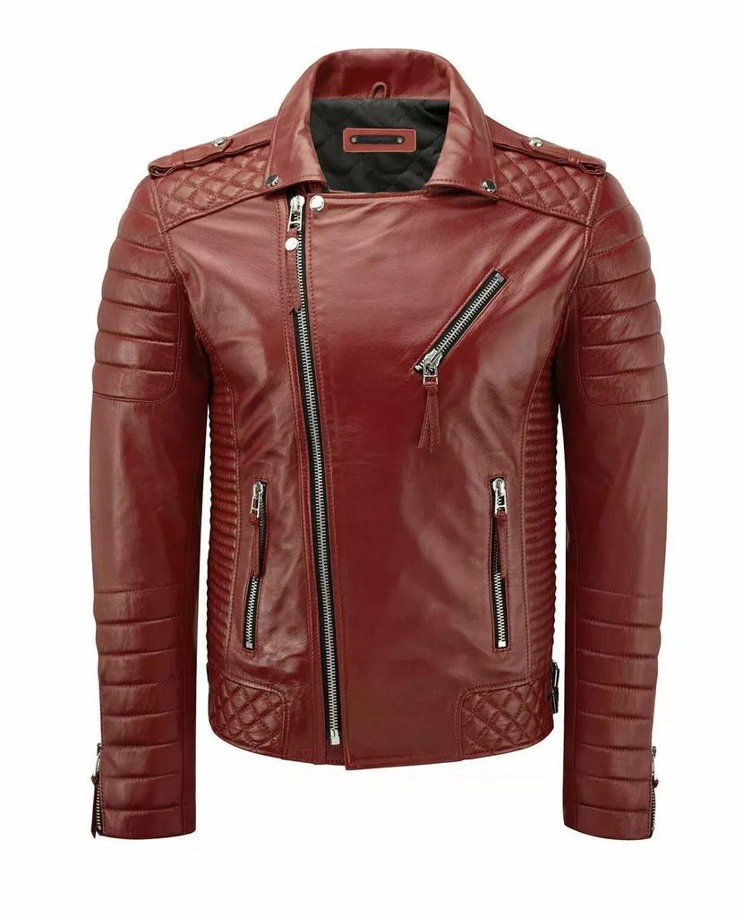 New Men Jacket Red Genuine Lambskin Real Leather Handmade Lambskin Stylish Soft