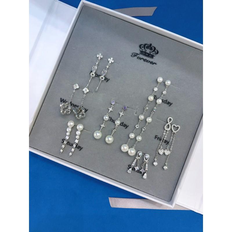 Elegant 7-Day Earring Set Women Sterling Ear Studs Clip-On Earrings Gift Boxed