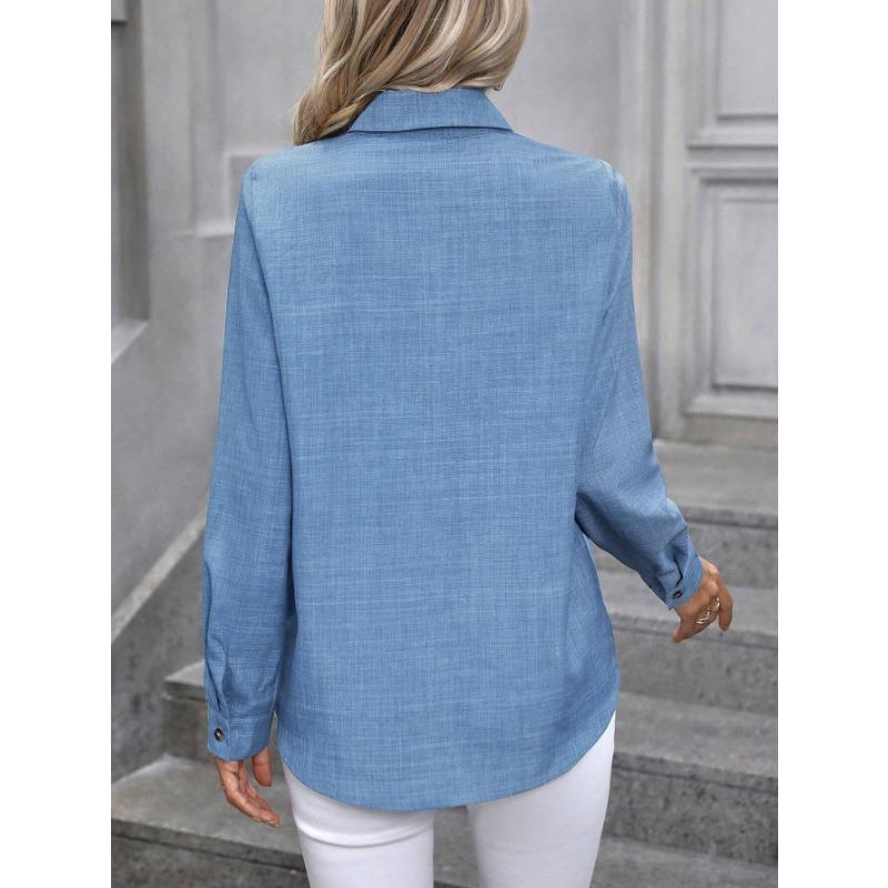 VEZFAA Женская мода, повседневные весенне-осенние однотонные рубашки-поло с длинным рукавом и принтом, блузки и рубашки