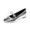 796-5 Silver Inner Height-increasing Single Shoes Women's New Square Head Light Mouth Bow French Mary Jane Fashion Single Shoes