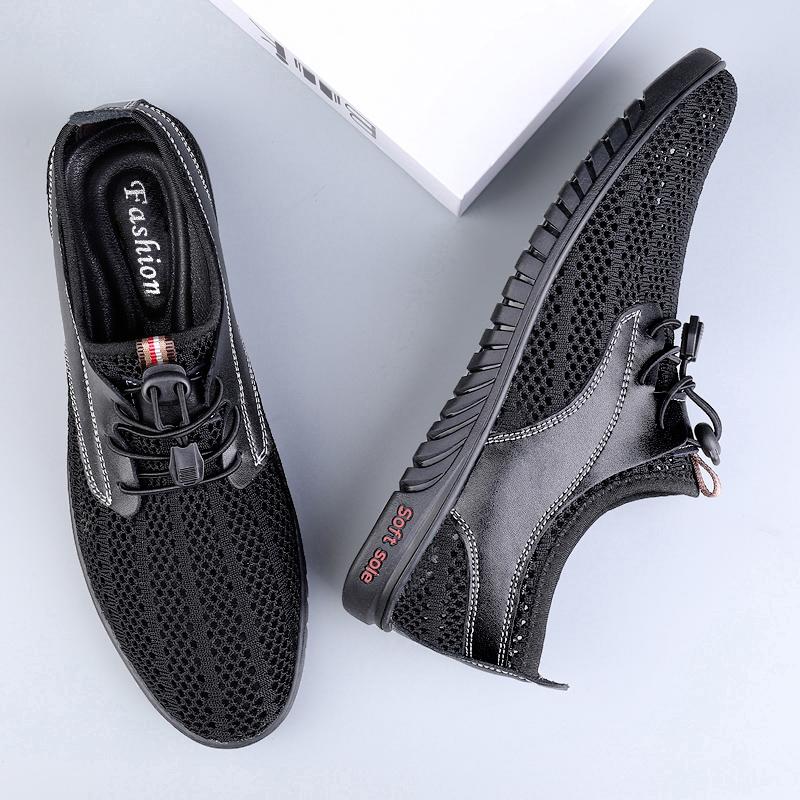 Летняя мужская сетчатая обувь для отдыха, дышащая мужская повседневная обувь, удобная обувь для отдыха и прогулок, сшитая вручную мужская обувь на шнуровке без каблуков Lazy Shoes