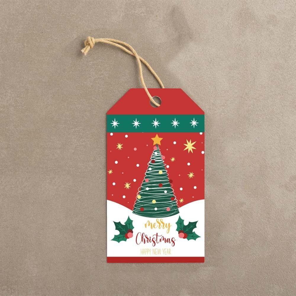 50Pcs Cartoon Pattern Christmas Gift Tag Color Printed DIY Gift Wrapping Label Holiday