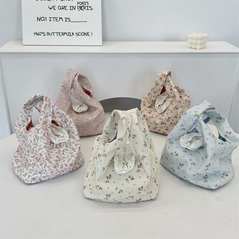 Purse Fresh Floral Wrist Bag Small Tote Bag Large Capacity Spring Outing Women Shoulder Bag Lunch Bag