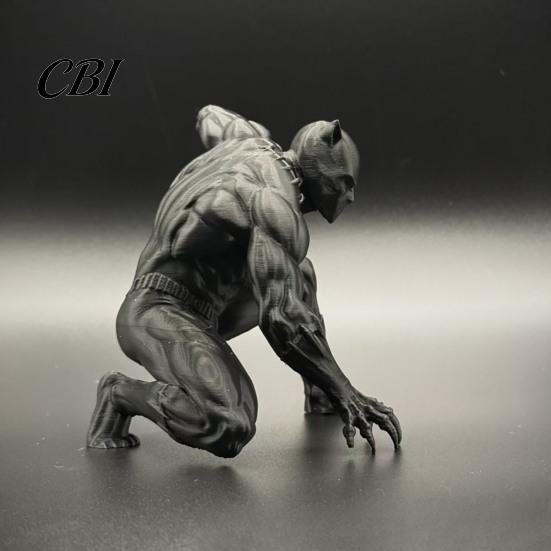 Trendy E-sports Room Decor 3D Printed Black Panther Action Figure, Warrior Statue, Matte Gaming Accessories Squat Combat Pose Desk Collectible