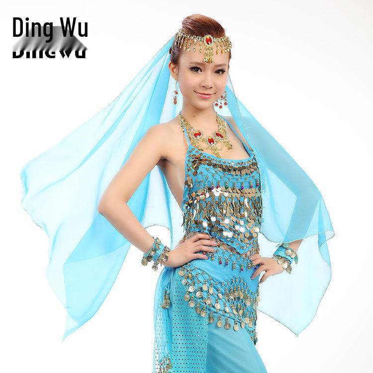 Women's Chiffon Belly Dance Headscarf with Rhinestone Chain