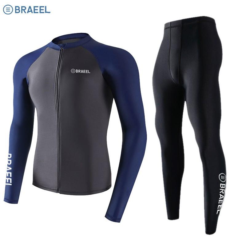 Mens UV Protection Rash Guard Set Long Sleeve Surfing Top With Matching Shorts Or Pants Snorkeling Diving Swimming