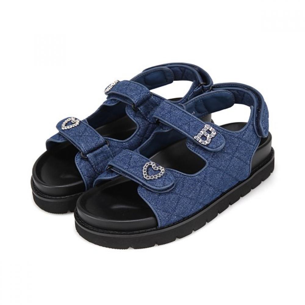 Barbara Women Denim Velcro Stitch Welt Backstrap Sandals 4cm Bbj301