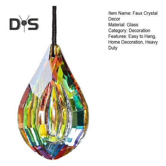 Faux Crystal Prism Sun Catcher Decoration Indoor Outdoor Garden Window Hanging Rainbow Maker Clear Waterdrop Hanging Ornament Pendant