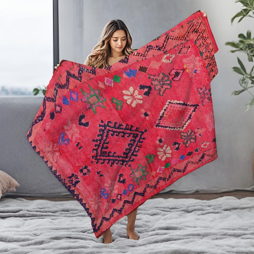 Moroccan Rug Vintage Kilim Tribal Wool Carpet Handmade Area Rug Boho Decor Red Pink Kilim Rug Cushion Cover