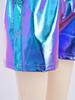 Children‘s Hip Hop Dance Shorts Metallic Finish Elastic Waistband Tear Away Side Buttons with Pockets for Stage Recital