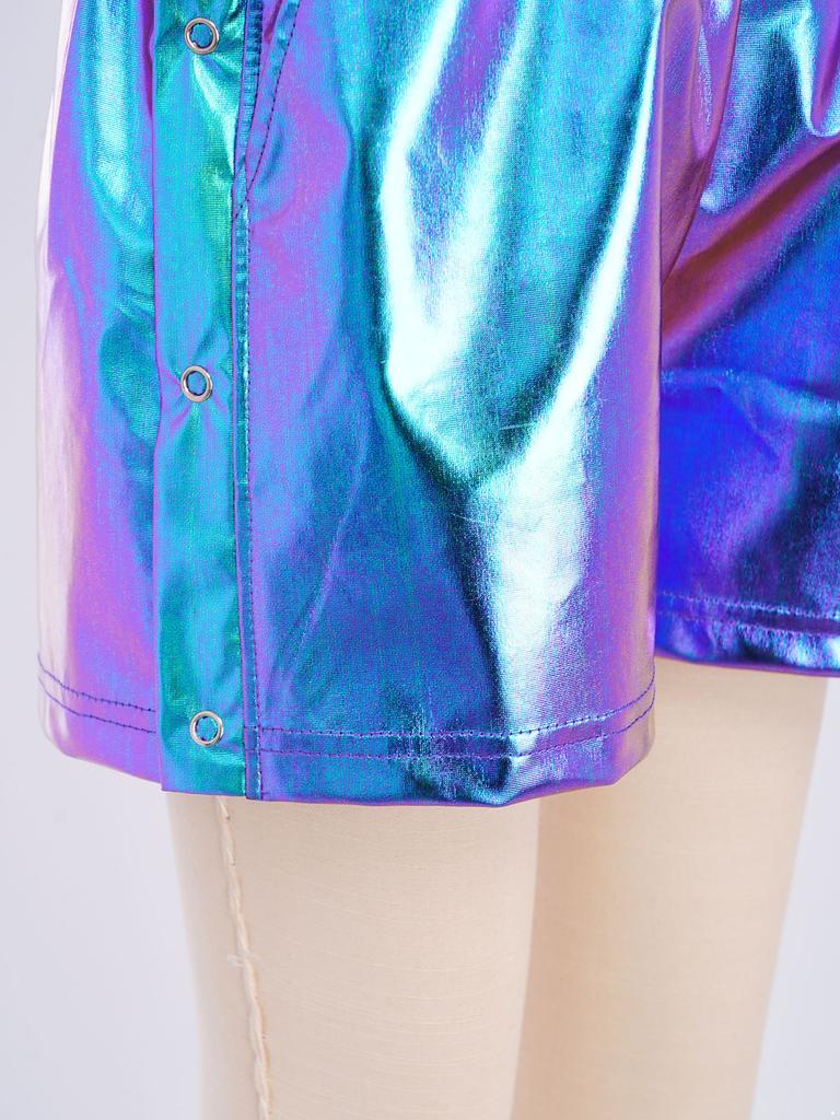 Children‘s Hip Hop Dance Shorts Metallic Finish Elastic Waistband Tear Away Side Buttons with Pockets for Stage Recital