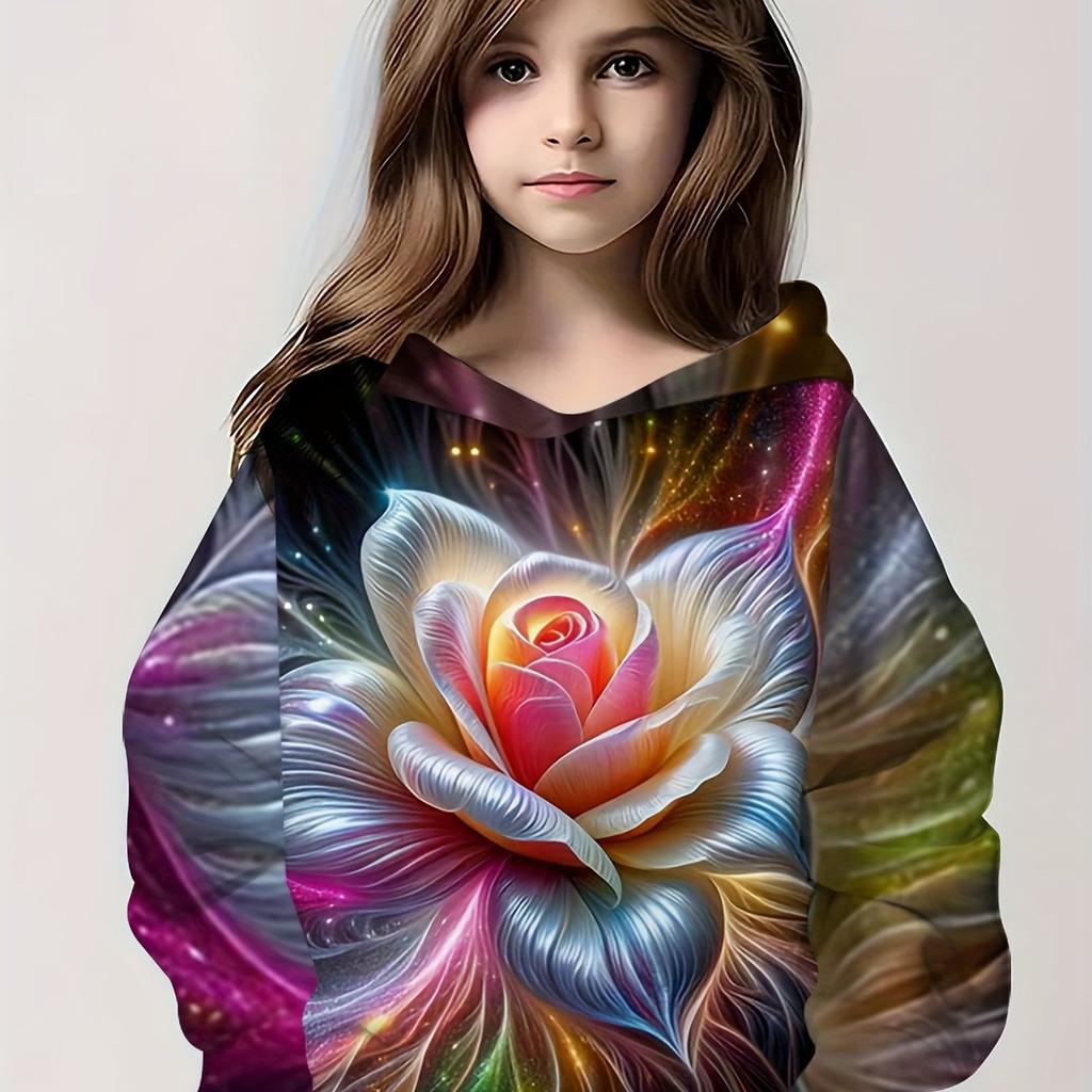 Детская одежда Толстовки с капюшоном для девочек с длинным рукавом и 3D-принтом для детей Весенне-осенняя одежда Повседневная Милая уличная детская одежда для девочек Топы