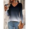 Women V-Neck Ombre Long Sleeve Casual T-Shirt, Autumn For Spring Outfit
