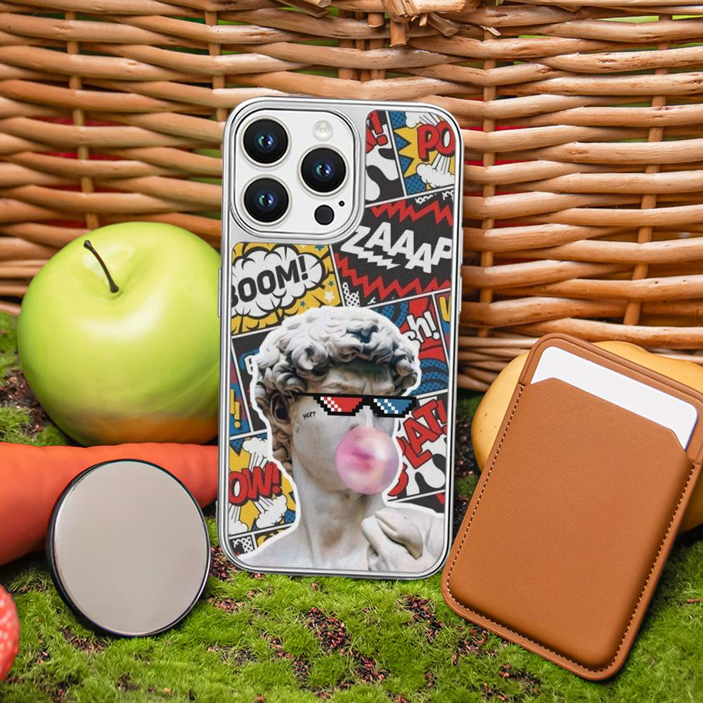 Roman statues cool hip-hop poster design Phone Case for iPhone 16 15 14 13 12 11 Pro Max Sheepskin Silver-edged protective case