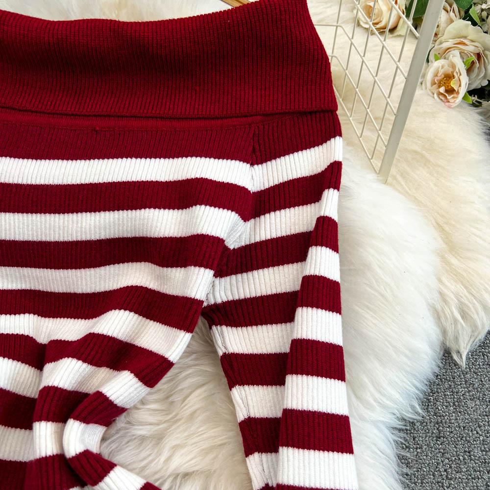 Платье-футляр с открытыми плечами Falda Sexy Mujer Slash Neck Striped Color Block Slim Knitted Bodycon Dress Autumn Wrapped Dresses ChicDresses