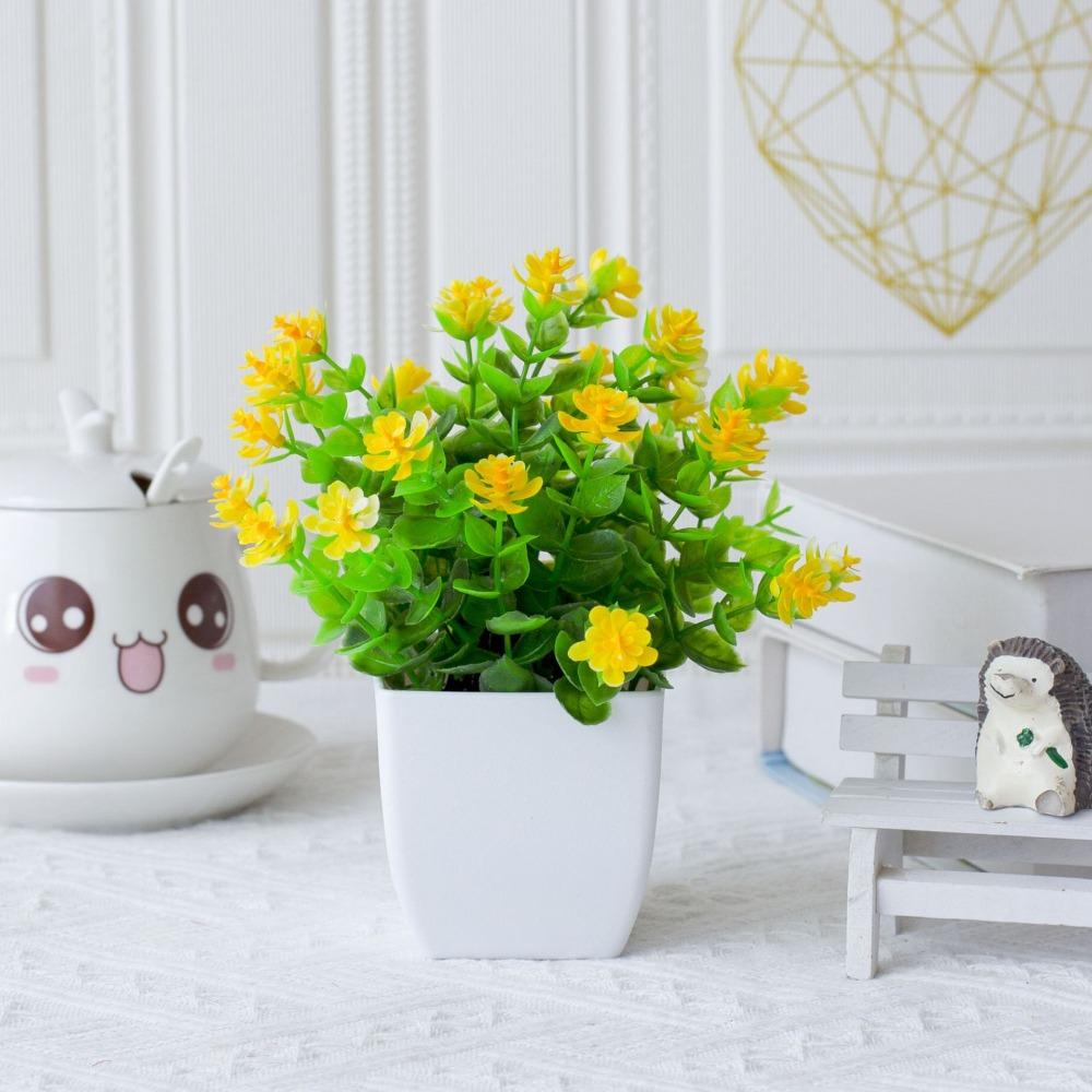 White Artificial Potted Flowers Plastic Fake Flower Bonsai Indoor Decoration