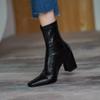 Модные осенние женские туфли на каблуке, новые модные ботильоны с острым носком и толстым каблуком для женщин, ботинки челси, женские сапоги на молнии под платье
