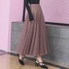 2025 High-Waist A-Line Mesh Skirt: Three-Layer Pleated Fairy Skirt for Spring & Autumn
