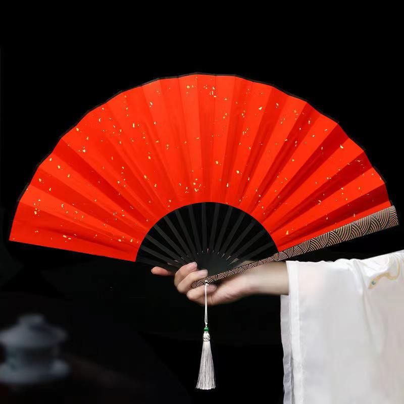 Однотонный большой складной веер- Бамбук и дерево на холсте ручной веер Уличный Портативный Складной Веер Домашний Декор Поделки надписи подарок