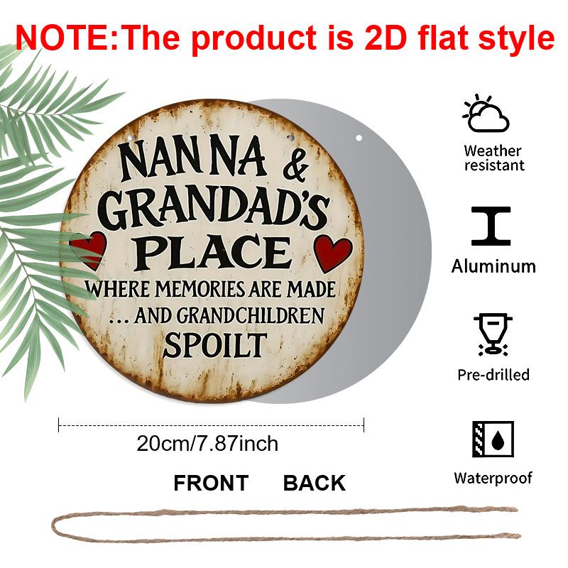 2D Flat, 1pc "Nanna And Grandad" Grandparents Home Round Aluminum Sign, Retro Warm Commemorative Round Sign, Grandparent-Grandchild Memories Theme