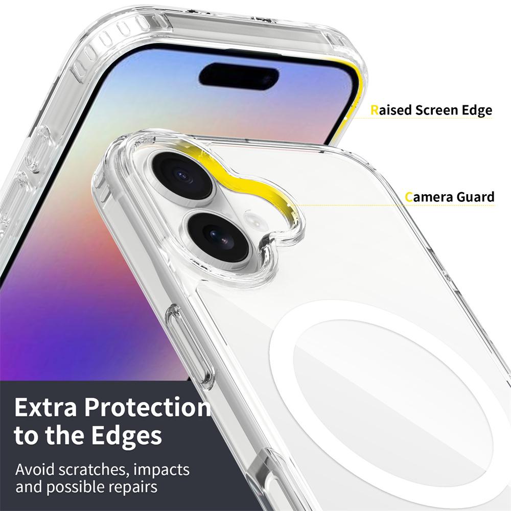 For iPhone 17 Magnetic Case 2.0mm Scratch Resistant TPU+PC Clear Phone Cover