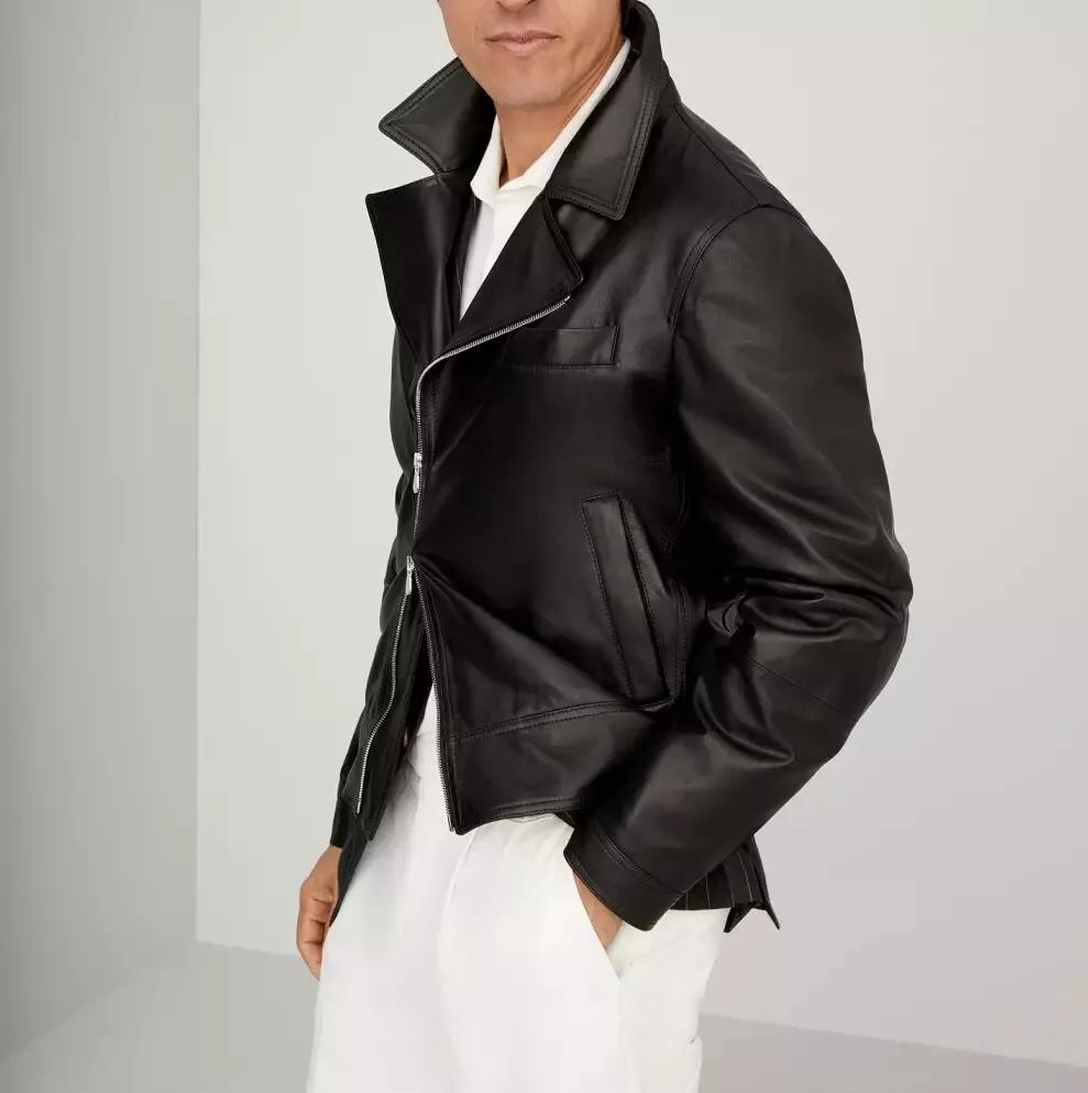 AL KHALID Мужская кожаная куртка Черная натуральная кожаная куртка для мотоцикла Стильная