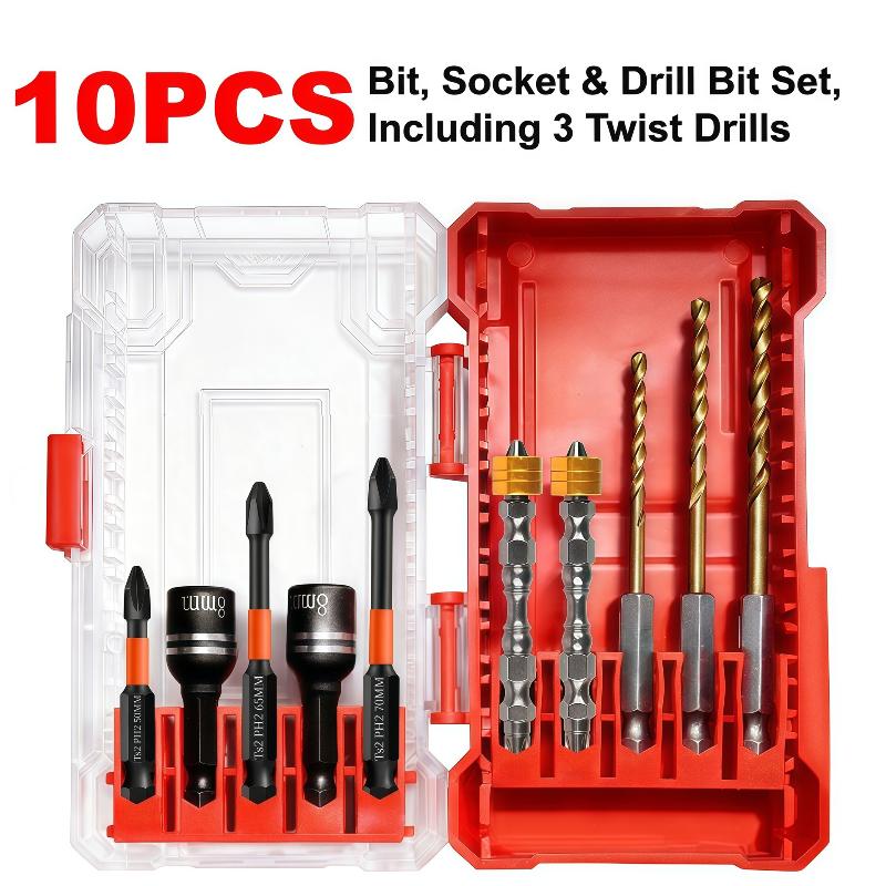 Titanium Coated Drill Bit And Socket Set With Portable Storage Box For Home Repair Diy Woodworking Projects